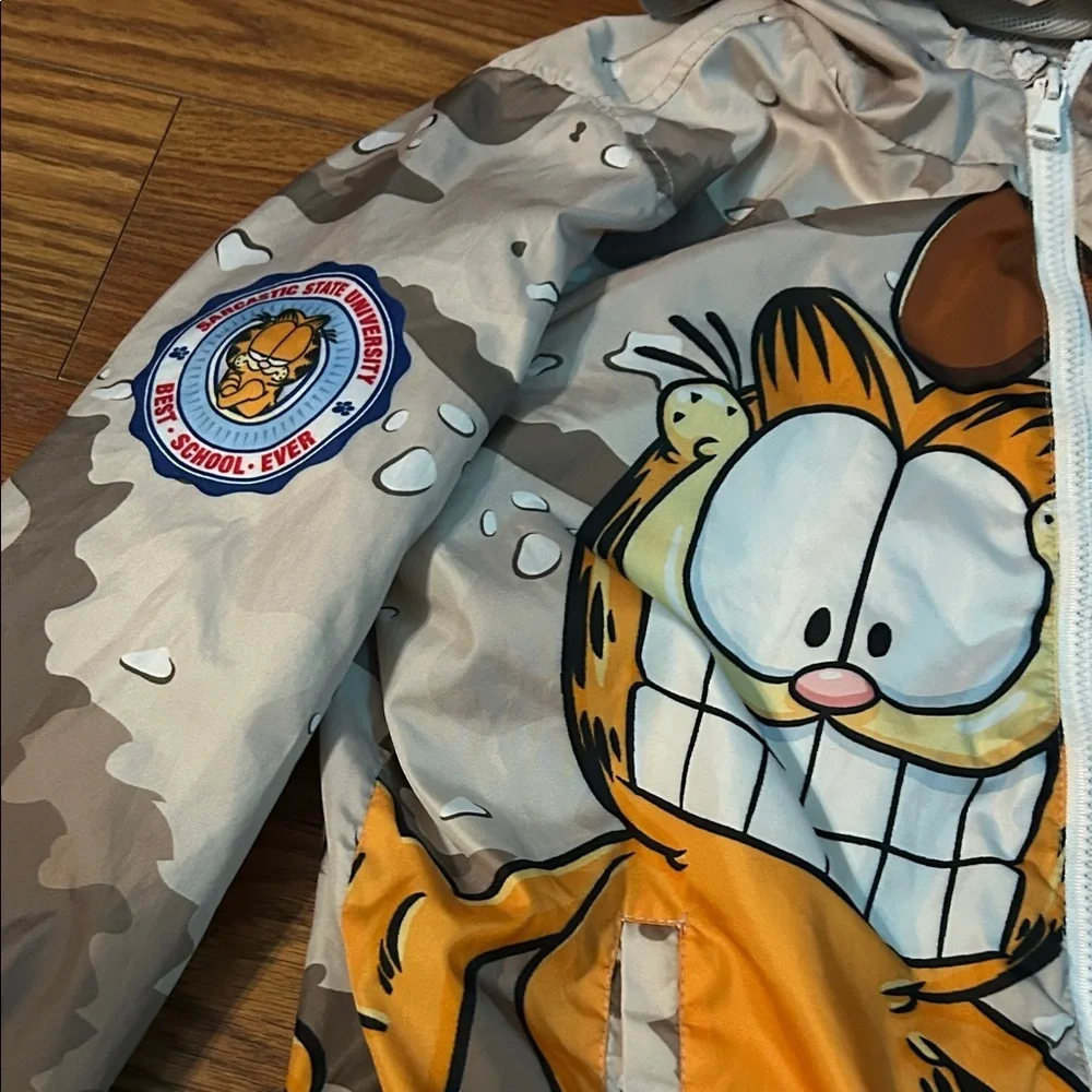 GARFIELD Boys Girls Light Weight Hooded JACKET Coat‎ Hoodie Size 14 HTF Linned